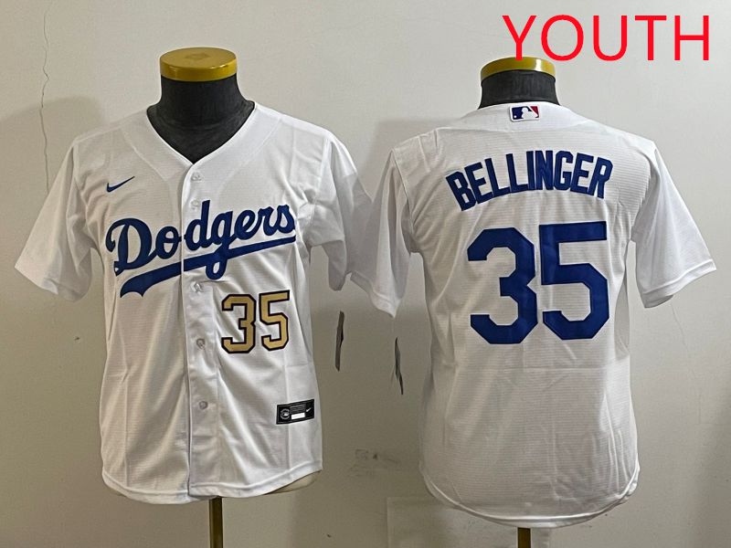 Youth Los Angeles Dodgers 35 Bellinger White Game 2025 Nike MLB Jersey style 1